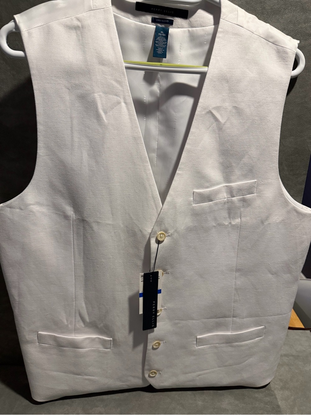 Perry Ellis White Linen and Cotton Men's Dress Vest Size XL New with Tags